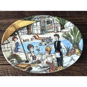 Vintage Brunelli Ceramic Oval Platter 8” Made In Italy Casino Cannes Poolside